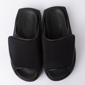 Giaborghini black leather and scuba slide sandals with Velcro closure